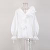 Women's Long Sleeve Blouse V Neck Ruffled Edges Lace Trimmed Shirt Elegant Patchwork Design Lightweight Fabric Suitable for Spring