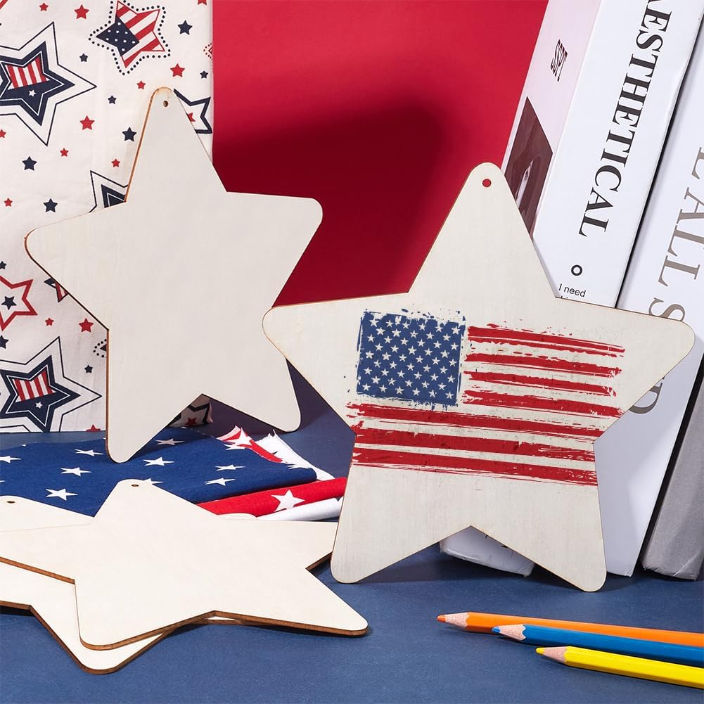 10Pcs Large Wooden Star Ornaments 7 Inch Blank Wooden Stars Unfinished Wood Crafts To Paint Natural Wood Blank Slices for DIY Crafts Hanging Home