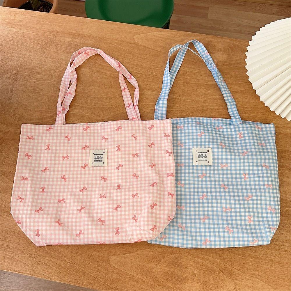 All Match Bowknot Shoulder Bag Printed Casual Handbag Stylish Canvas Shopping Bag  Date