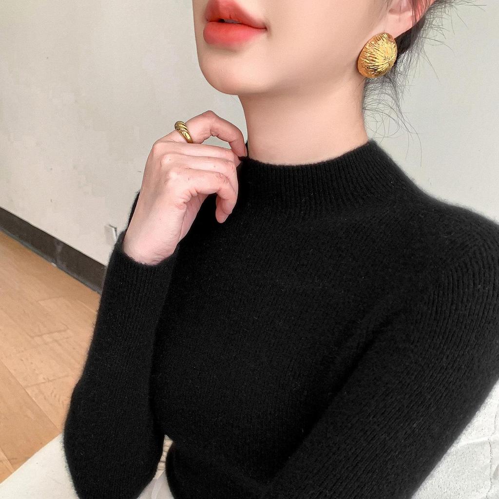 Women's Slim-Fit High-Neck Solid Color Casual Sweater