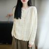 Round-neck Knitted Cardigan with Long Sleeves, Women's Sheer Loose-fitting Top Coat