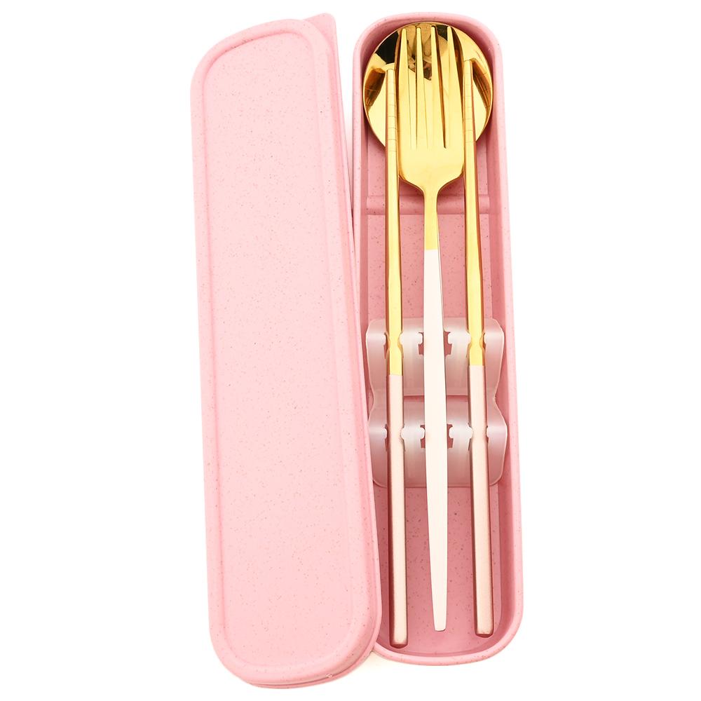 Gold Geschirr Set Reise Camping Besteck Gabel Löffel Stäbchen Set Geschirr Mit Tragbare Box Edelstahl Besteck Set