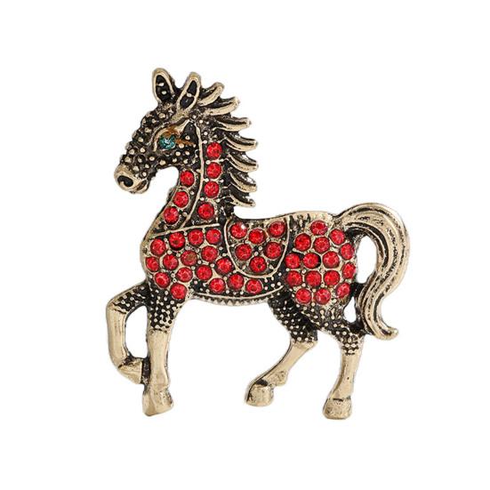 Retro Horse Brooch Rhinestone Inlaid Horse Pin Zodiac Year Animal Brooch Men Women Suit Accessory for Handbag Clothes Decoration