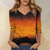 Women's Three-Quarter Sleeve V-Neck Top with Halloween Print for Casual