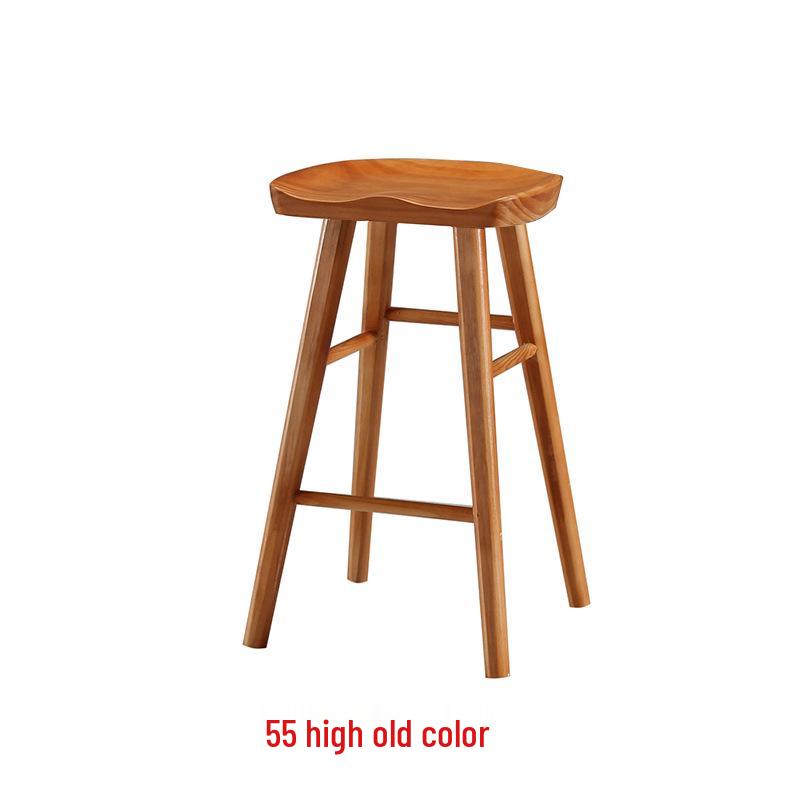 Nordic Swivel Bar Chair - Solid Wood, Simple Design, High-Leg Stool for Home