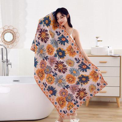 Mehrschichtige Musselin-Jacquard-Blumen-Kuscheldecke 80x160cm, Schnell trocknendes saugfähiges großes Baumwoll-Badetuch Weiches Strandtuch für Sofa Bett Nickerchen Dekoration