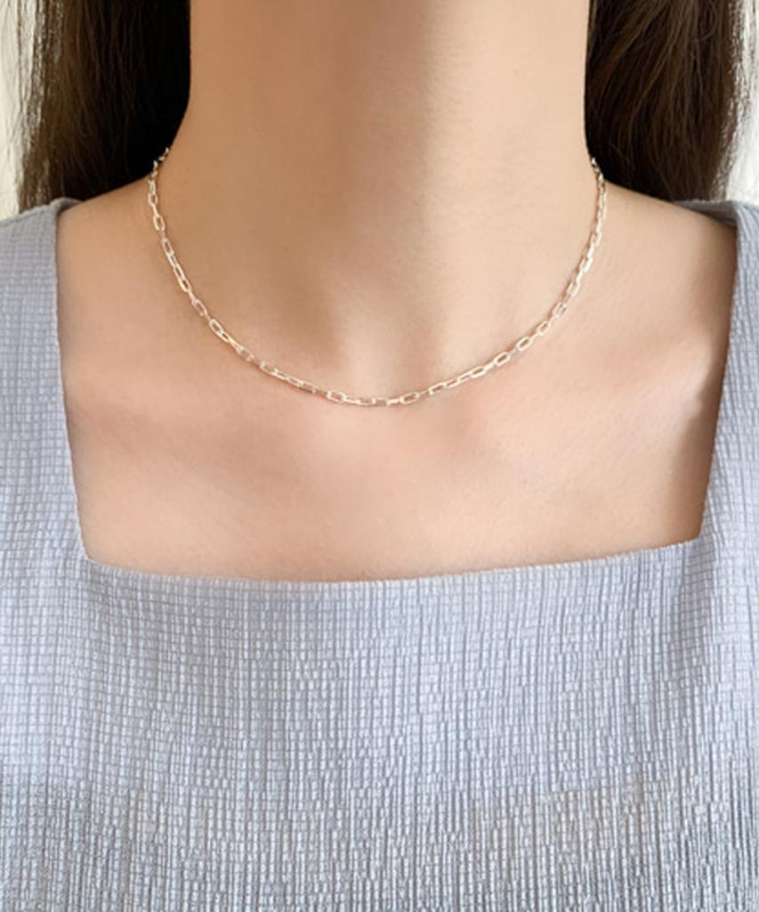 Alleun Silver 925 Square Chain Long Clip Bold Necklace