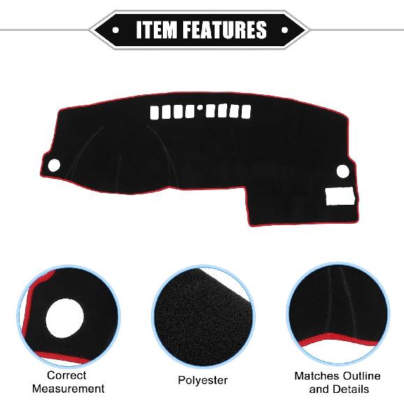 Car Dashboard Cover Mat Compatible for Ford Fusion 2003-2007, Protective Polyester Red Center Console Interior Trim Dash Board Mat