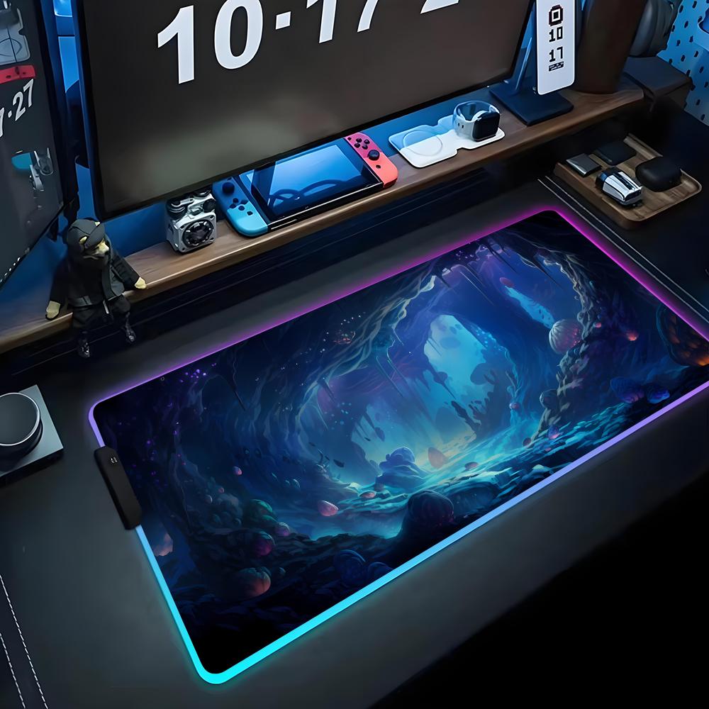 Fantasy Cave Mouse Pad RGB Gaming Mousepad Big LED Pad PC Desk Mat Luminous Mouse Pad Large Keyboard Mats Table Rug With Backlit