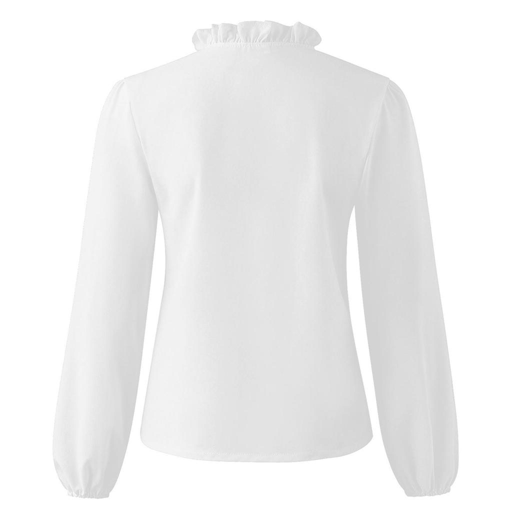 2026 European American Spring/Summer New Style Women's Long Sleeve Ruffle Shirt