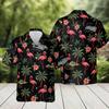 Camicie Hawaiane Stampate 3D Grafica di Fenicottero Uomo Vintage Vacanza Strada Manica Corta Camicia da Uomo Bottoni Revers Blusa