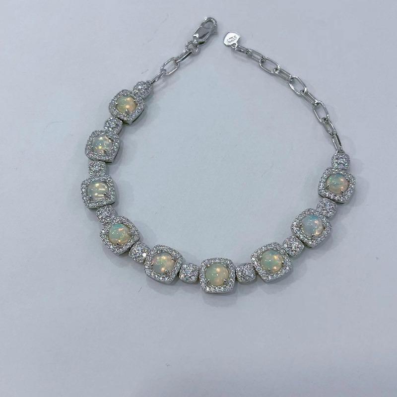 

SACE GEMS 925 Sterling Silver 5MM Natual Opel Gemstone Bracelrts for Women Engagement Cocktail Party Fine Jewelry белый