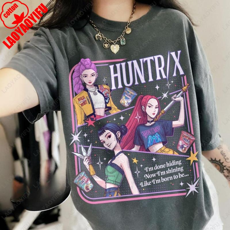 Huntrix Demon Hunters Girls TShirt Mira Rumi Joey Shirt Gift for Kpop Fan Men Women Tee Cotton Comfortable Creative Hipster Tops