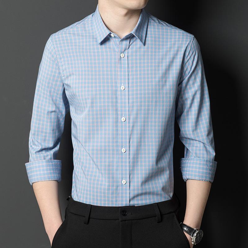 

Новая мужская рубашка с длинными рукавами для молодежи и среднего возраста, деловая повседневная рубашка из настоящего ледяного шелка в клетку, деловая 4XL