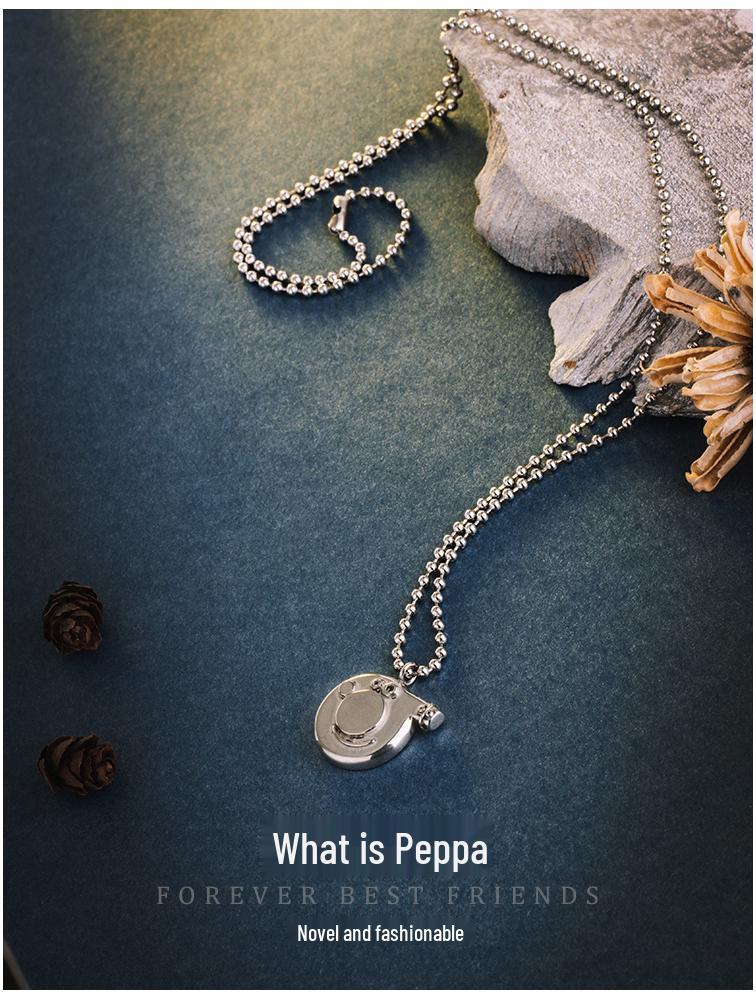Peppa Pig Pendant Necklace: Family Matching Anime Cartoon Retro Accessory for Adults and Kids, Year of the Pig Zodiac Theme.