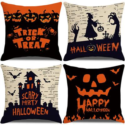 Halloween Linen Pillowcase Pumpkin Pillow Peach Print Pillowcase Cushion Cover Holiday Gift