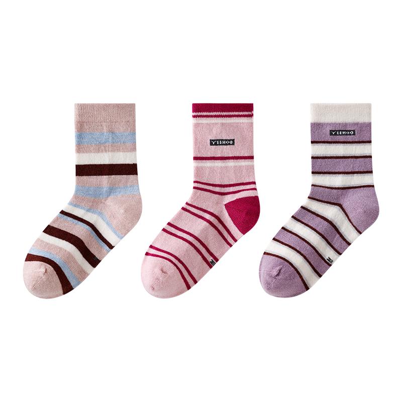 YEEHOO 10A Antibacterial Wool Blend Kids  Mid-Calf Socks (3-Pack) XL
