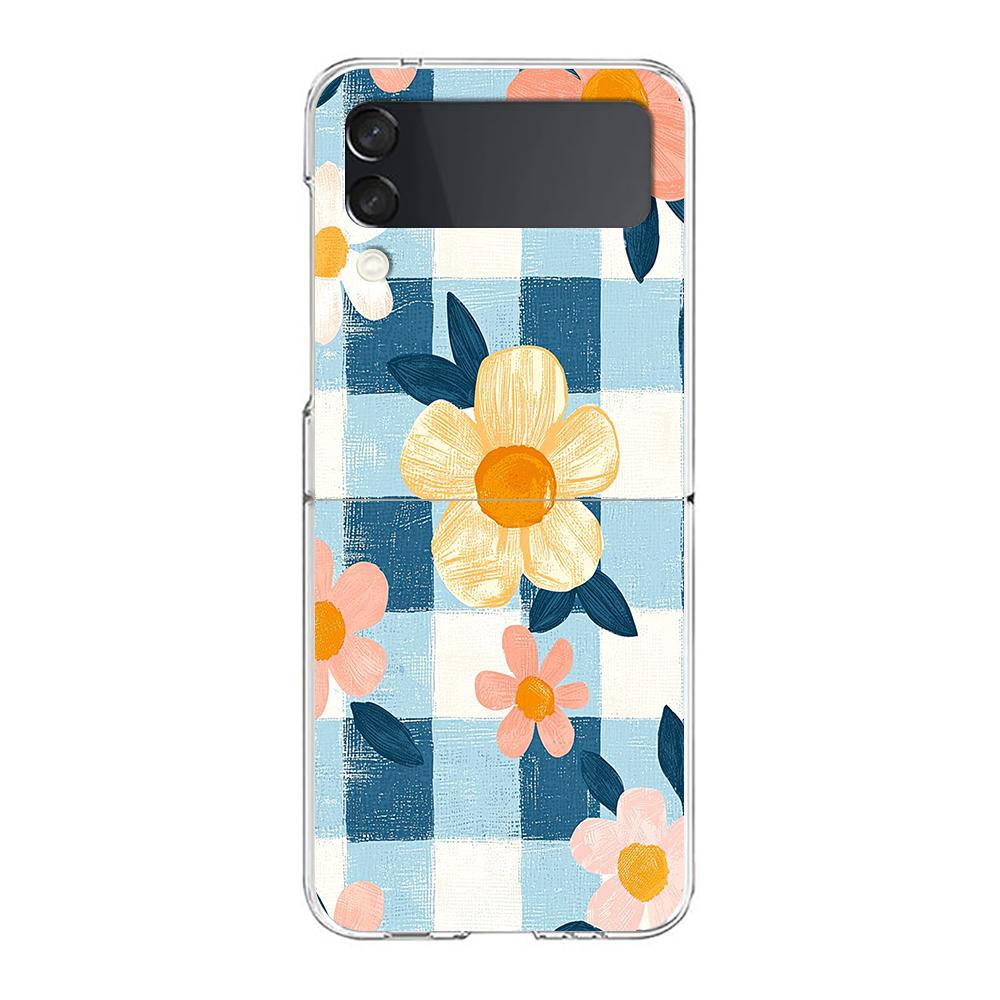 Transparent Phone Case For Samsung Galaxy Z Flip 3 4 5 6 7 Hard Folding PC Z Flip3 Flip4 Cover Stylish Flower Patterned Design