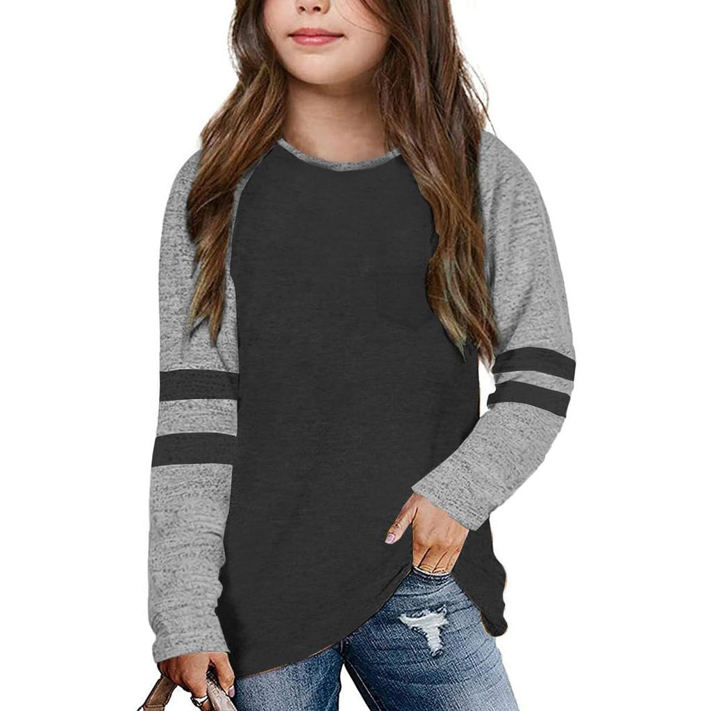 Flicktröjor För 4-15 År Långärmade Raglan Toppar med Rund Hals och Ficka