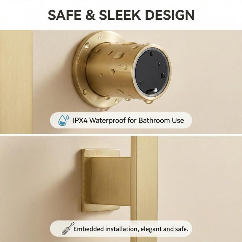 Gold Vertical Heated Towel Rail for Large Towels & Bathrobes, Hidden Wiring Bathroom Towel Rack with Temp & Time Control