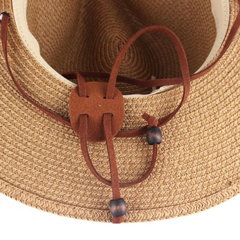 Breathable Paper Straw Panama Hat with Adjustable Chin Strap and Wide Brims Sun Protections for Women Vacation and Trip