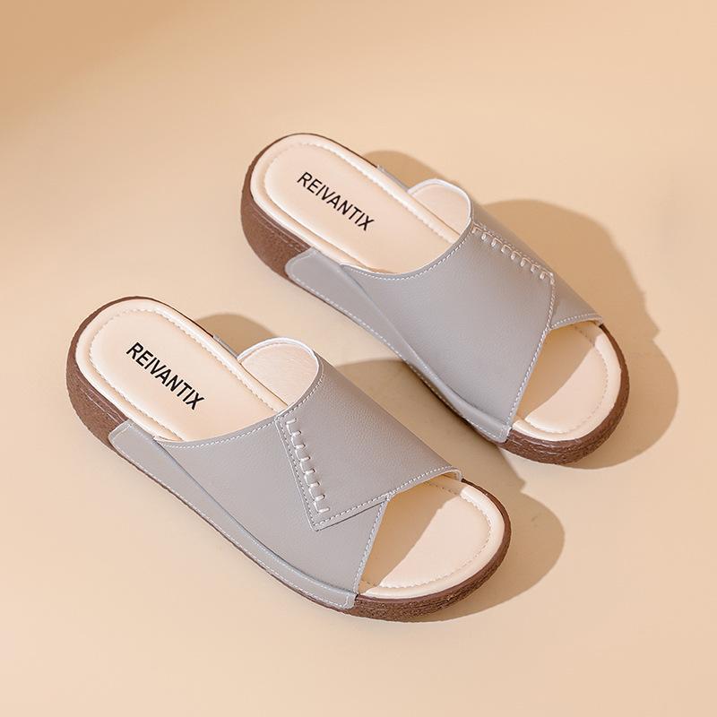 Fashion Women Leather Slippers Wedge Summer Comfortable Breathable Soft Fashion Outdoor Platform Slippers High-quality Women's Shoes
