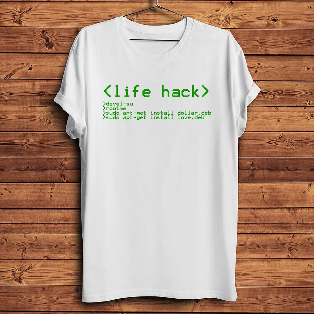 Life Hack Operating System Programming Code Cool T-shirt,Men Casual Short Sleeve White Tee,Funn