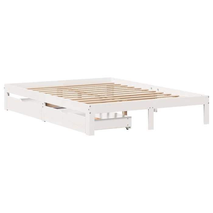 VidaXL Cadre de lit avec tiroirs blanc 160x200 cm bois massif de pin, sommier, cadre de lit double, cadre de lit en bois 3301953