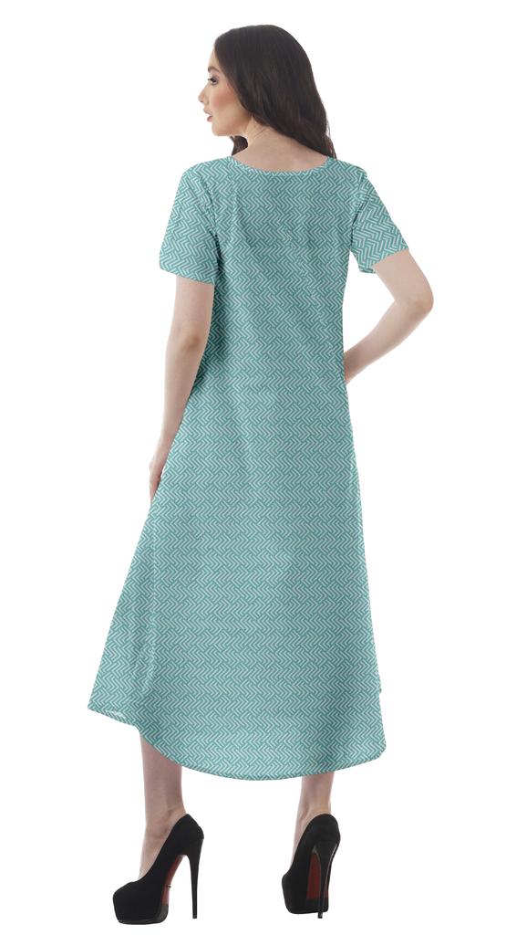 Moomaya Printed Sun Dresses Women Short Sleeve Cotton Flex Party Dress