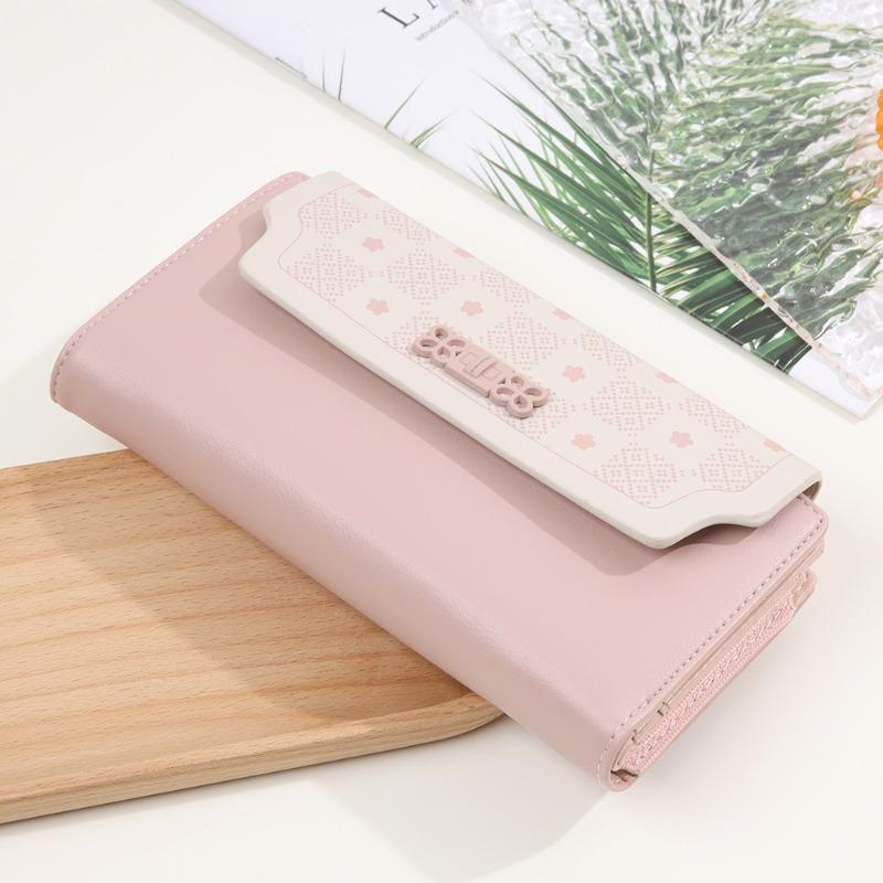 

PU Soft Pull Buckle Flower Folding Women s Long Wallet чорний