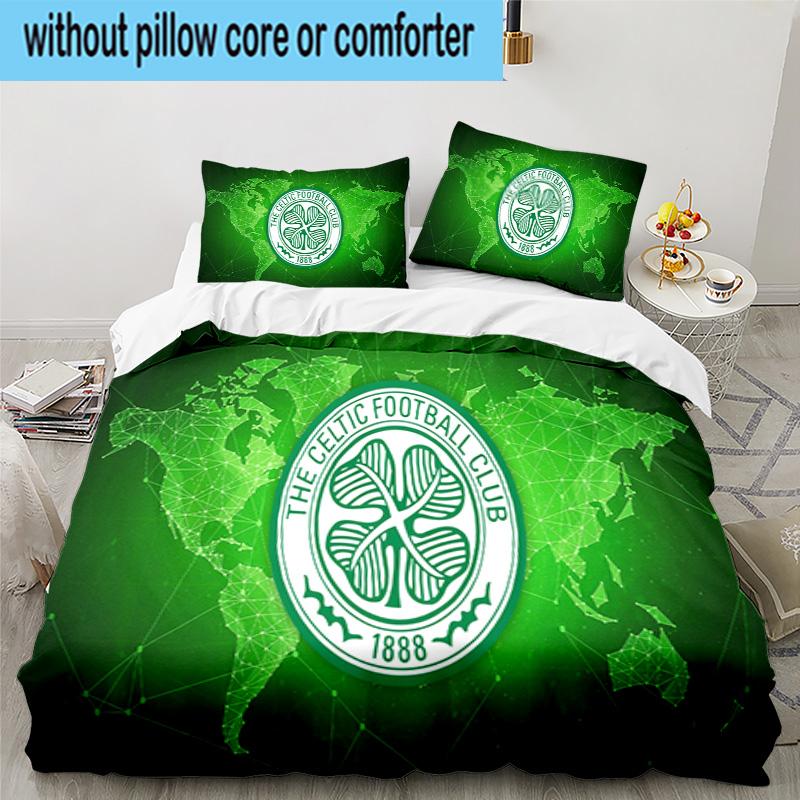 3PCS Celtic Football Club Crest Printed Bedding Set, Includes A Duvet Cover and Two Pillowcases for Bedroom, Suitable for All Seasons