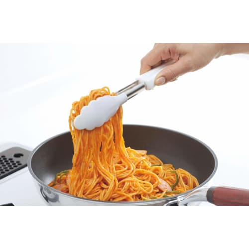 Shimomura Kihan Silicone Tongs, Made In Japan, Won't Scratch Frying Pans, Dishwasher Safe, Suitable for Deep Frying, Easy Grip, Heat-Resistant, White,