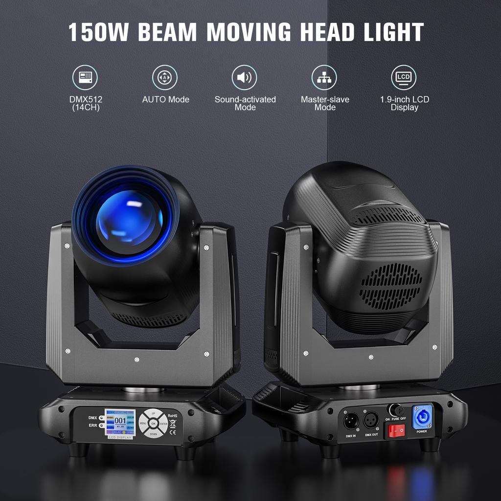 U`King 150W LED Beam Moving Head Light 18 Prism Stage Light DMX Control  Rainbow Effect Moving Heads Light for DJ Disco Wedding