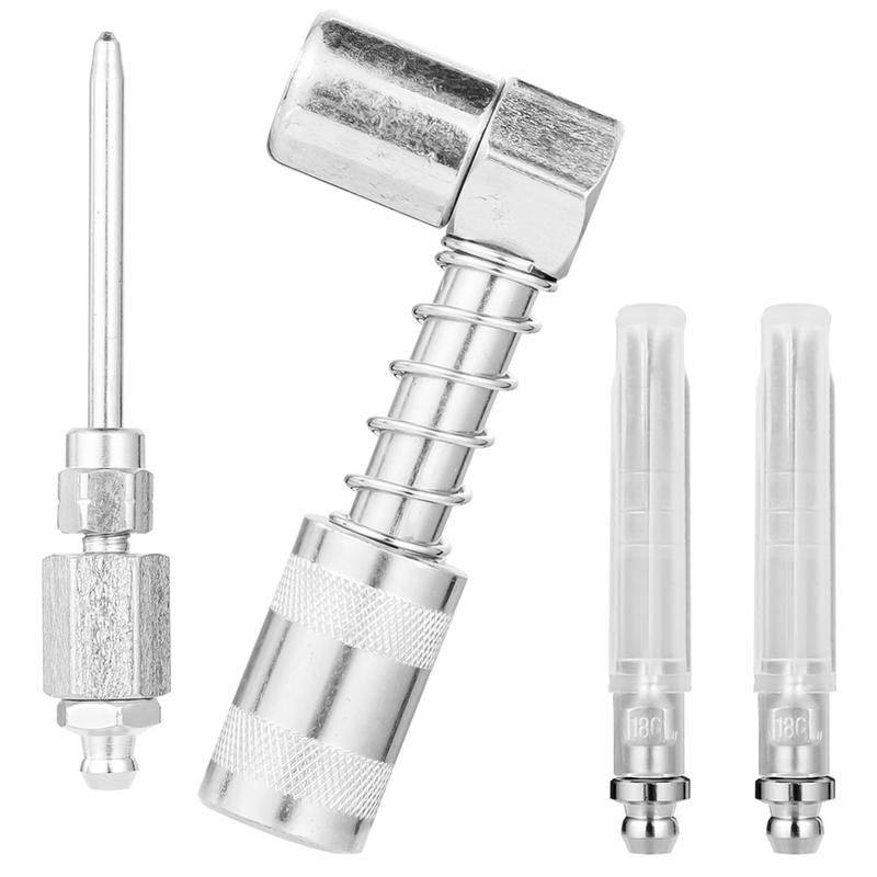 #046P 4pcs 90 Degree Grease Needle Fitting Set (Silver)