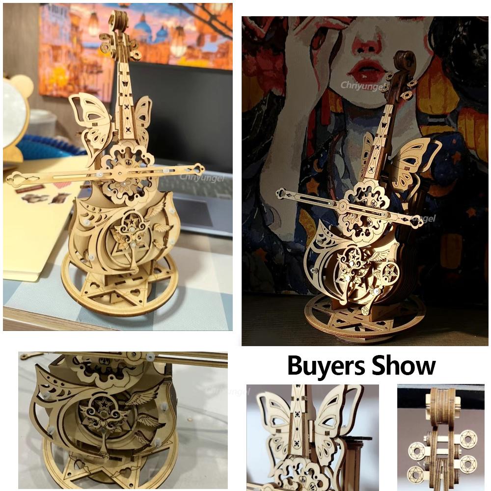 3D Puzzle Holz Violoncello Modell DIY Montage Geige Spieluhr Bausätze Heim Wohnzimmer Dekor Handwerk Geschenk für Erwachsene Kinder