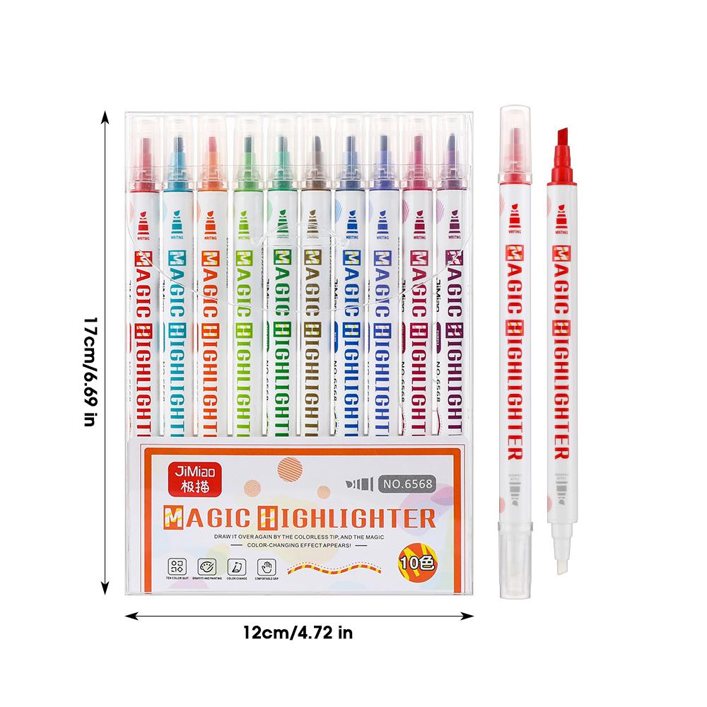 

10 Colors Dual Tip Permanent Markers Set,Color-Changing Highlighters,Art Markers For Artists,Drawing And Study Supplies