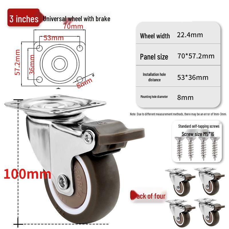 Ultra-Quiet Universal Small Trolley Load-Bearing Swivel Caster for Furniture
