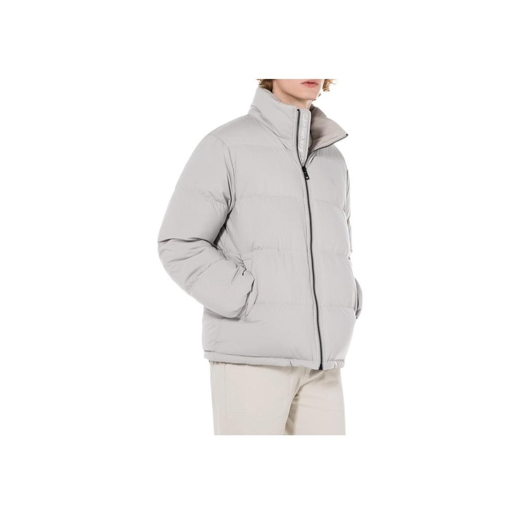 Calvin Klein Logo Print Stand Collar Loose Warm Down Jacket Men Outerwear Lead-Gray J323229-PEE