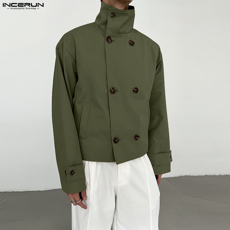 INCERUN Men Stand Neck Long Sleeve Buttons Up Casual Loose Cargo Jackets Coats