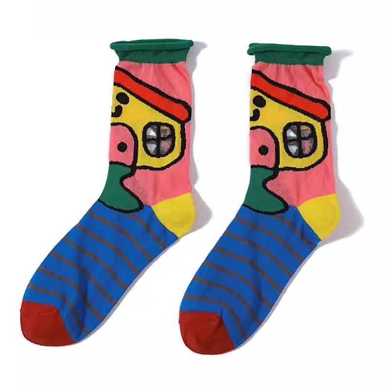 

Winter and Autumn Blue Checkered Cute Cartoon Mid-Calf Socks for Women - Trendy Fashion Illustration Cotton Socks - Couple s Style 1 pair