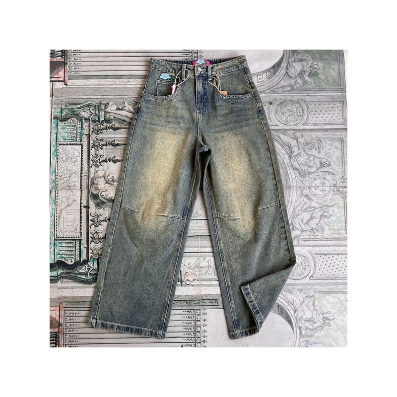 Foreign Trade Original Order EMP * YRE Extent Gasoline Washing Water Low Waist Wide Leg Jeans (Yellow Series) 1405