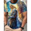 Mens 3d Angel Warrior Graphic T Shirt Golden Sword Design 3D Printed Tshirt For Men Clothes Wing Ornate Border Unisex Tee Tops