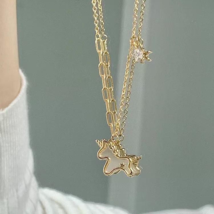 Starlight Unicorn Necklace: Nickel Silver with Real Gold, Zodiac Year Good Luck Charm for Women