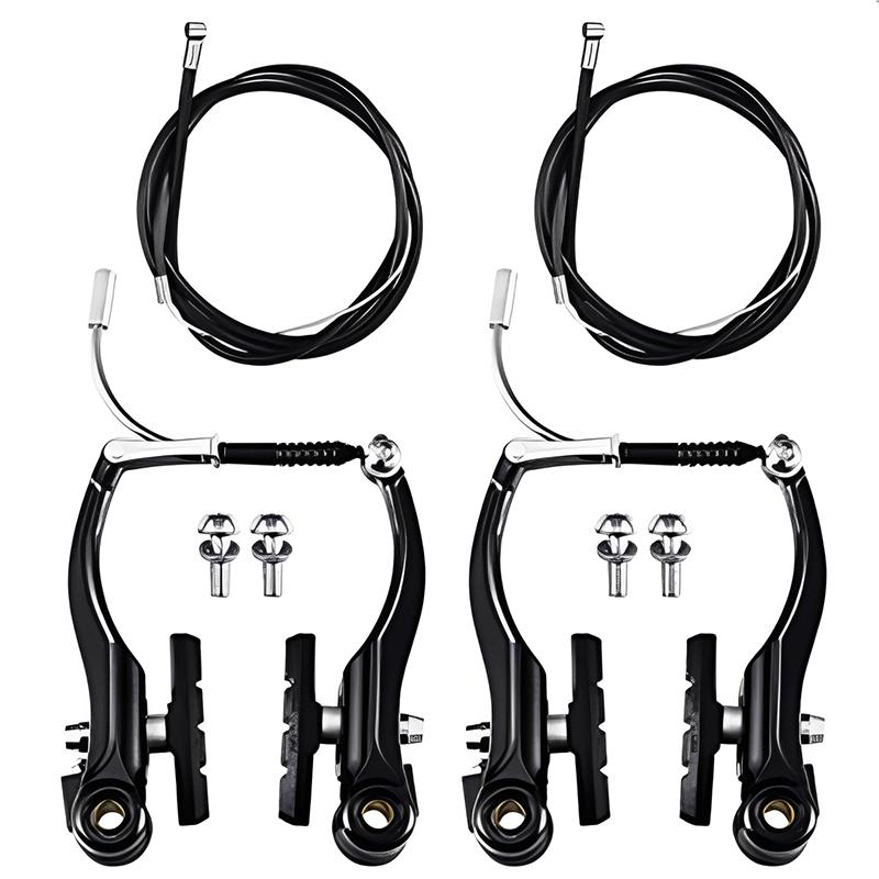 Bike Front Rear V Brake Set Aluminum Alloy Mountain Road Bike V Brake Set Riding Accessories Black Mountain Bike Brake Set
