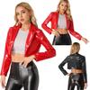 Womens PU Faux Leather Long Sleeve Jackets Slim Fit Party Coat Ladies Fashion Leather Jacket Dance Costume