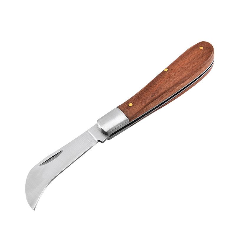 Coltello a fungo in acciaio inossidabile Manico in palissandro Falcetto Tascabile EDC Utilità Elettricista Coltello pieghevole Portatile Strumento da esterno