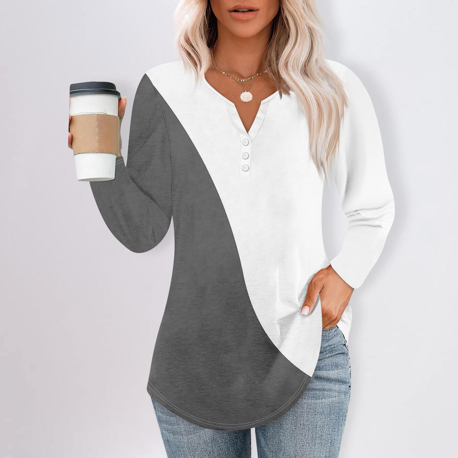 

Жіноча футболка з принтом на ґудзиках, щоденна мода на вихідні, звичайний топ з v-подібним вирізом і довгими рукавами XXL