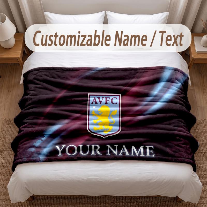 Aston Villa Printed Flannel Blanket Custom Name Text Soft Warm Throw For Bedroom Holiday Gift