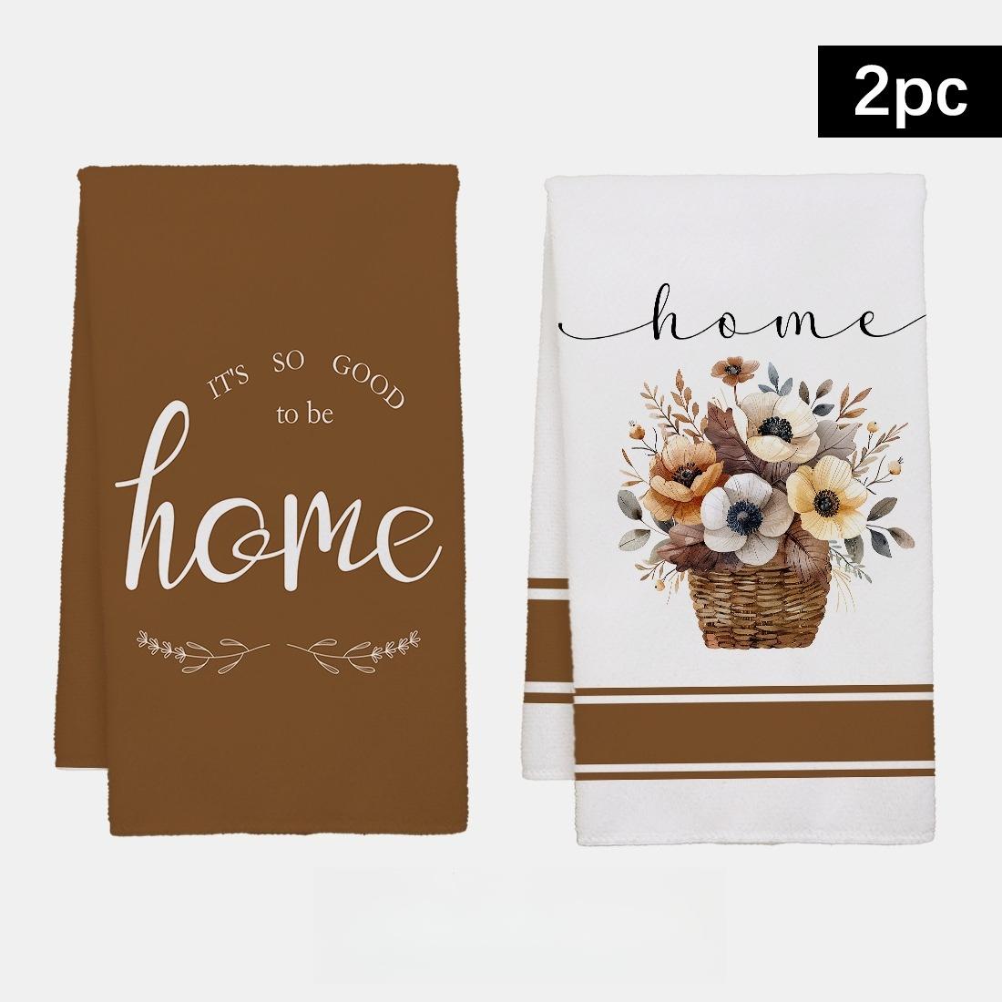 

2Pcs Brown Floral Sweet Home Kitchen Towels, Soft Absorbent Kitchen Cloths for Dining Room & Kitchen, Ideal Holiday Gift