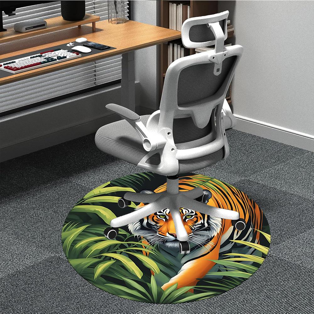 1pc Tiger Jungle Print Chair Carpet for Office, Round Non Slip Durable Large Size Office Carpet, Suitable for Office